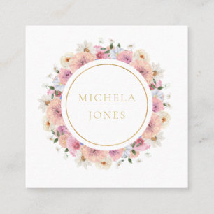 Pastel Floral Womens Elegant Designer Circle Square Business Card