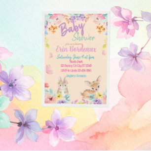 Pastel Floral Woodland Baby Shower Invitation