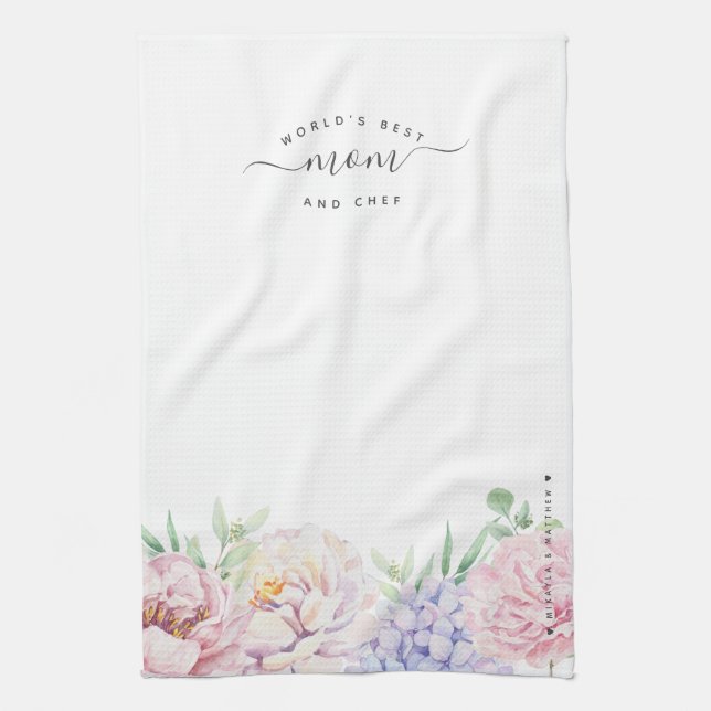 Pastel Floral | World's Best Mum & Chef Tea Towel (Vertical)