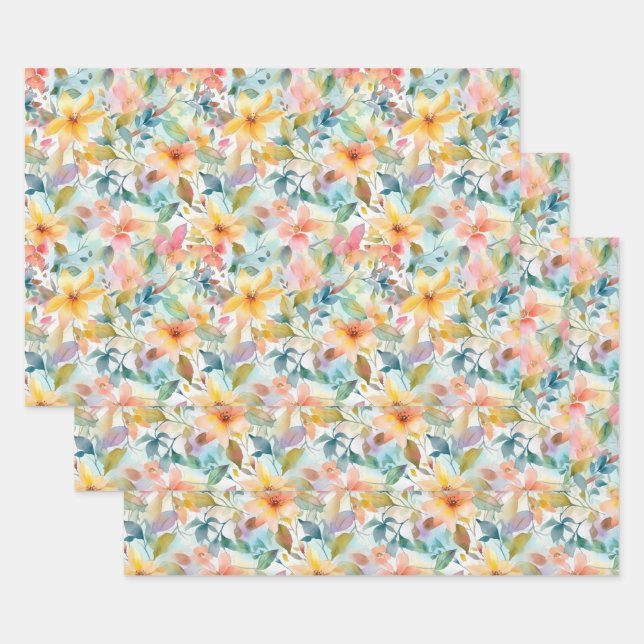 PASTEL FLORAL WRAPPING PAPER SHEETS (Set)