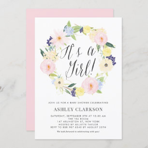 Pastel Floral Wreath Baby Shower Invitation
