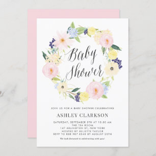 Pastel Floral Wreath Baby Shower Invitation