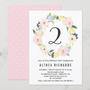 Pastel Floral Wreath Kids Birthday Party Spring Invitation