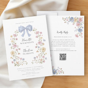 Pastel Floral Wreath QR Code Wedding Website  Invitation