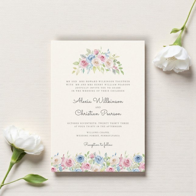Pastel Floral Wreath Wedding Invitation (Creator Uploaded)