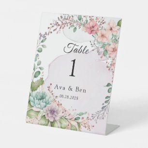 Pastel Florals and Alcohol Ink Table Number Pedestal Sign