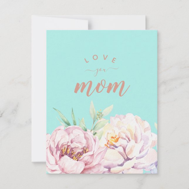 Pastel Florals Love You Mum Minimalist Flat Card (Front)