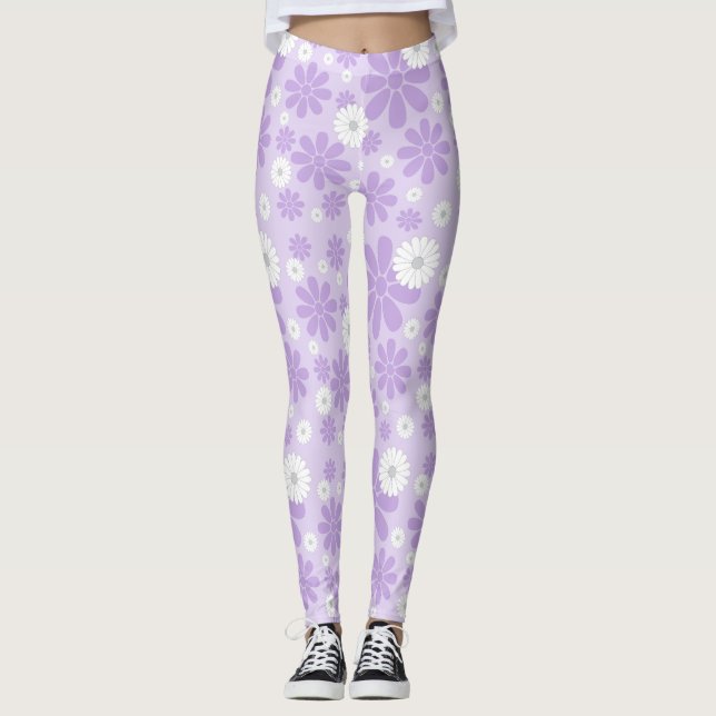 Pastel Florals Pattern LAVENDER Leggings (Front)