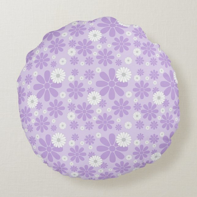 Pastel Florals Pattern LAVENDER Round Cushion (Back)