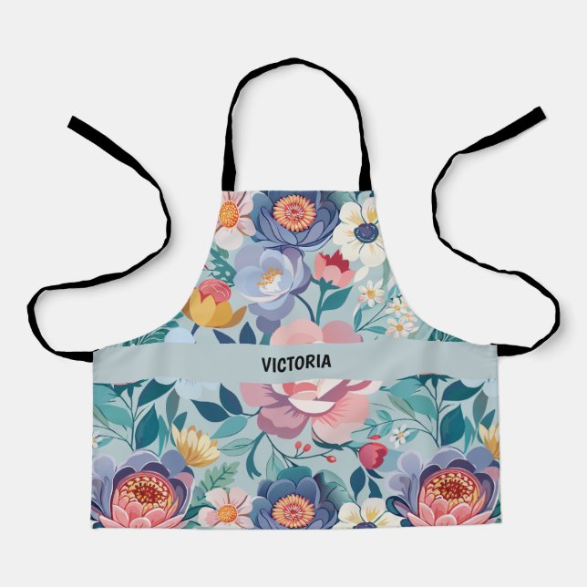 Pastel Florals Watercolor Custom Pattern Apron (Front)