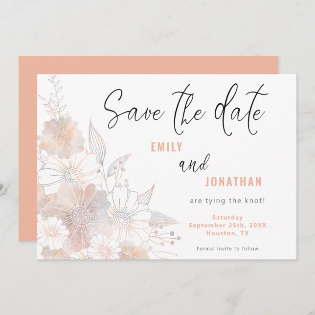 Pastel Florals Wedding Coral Save The Date (Front/Back)