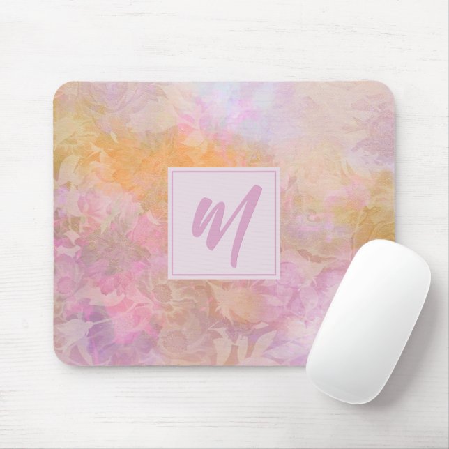 Pastel Florals With Chic Script Monogram Mouse Pad (With Mouse)