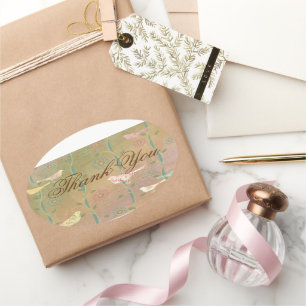 Pastel Flower Birds Thank You Oval Sticker