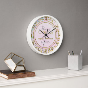 Pastel Flower Christmas Round Wall Clock