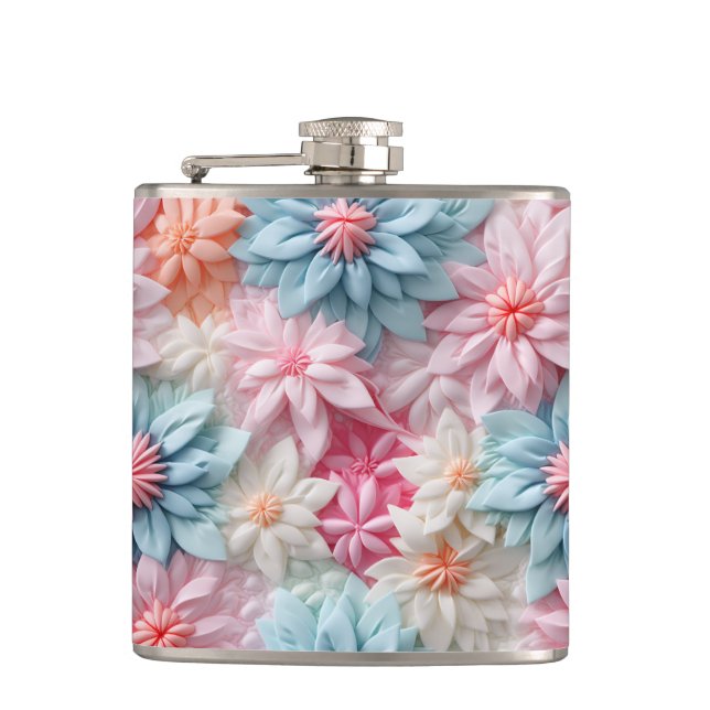 Pastel Flower Design Hip Flask (Front)