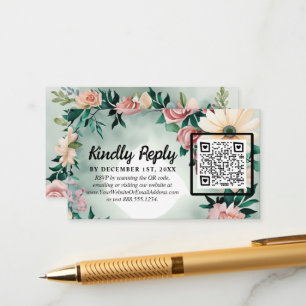 Pastel Flower Elegance: Sage Green Floral Wedding Enclosure Card