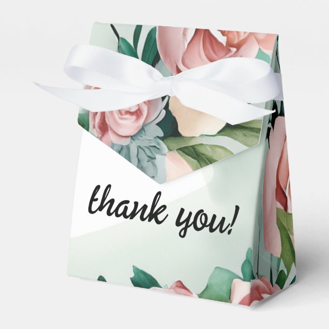 Pastel Flower Elegance: Sage Green Floral Wedding Favour Box (Front Side)