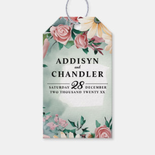 Pastel Flower Elegance: Sage Green Floral Wedding Gift Tags