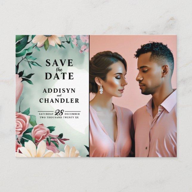 Pastel Flower Elegance: Sage Green Floral Wedding Holiday Postcard (Front)