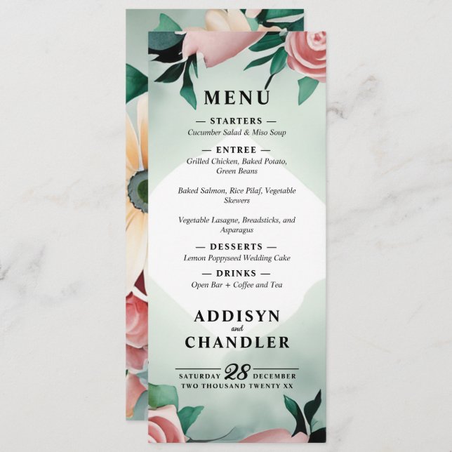 Pastel Flower Elegance: Sage Green Floral Wedding Programme (Front/Back)