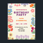 Pastel Flower Floral Birthday Five Girl Postcard<br><div class="desc">Celebrate your little one’s special day in full bloom! This flower-themed birthday party invitation is bursting with cheerful florals, soft pastels, and sweet garden vibes—perfect for spring or nature-loving kiddos. With space to personalise the name, age, and party details, this custom card brings a whimsical garden party to life. Ideal...</div>