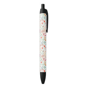 Pastel Flower Garden Pattern Black Ink Pen