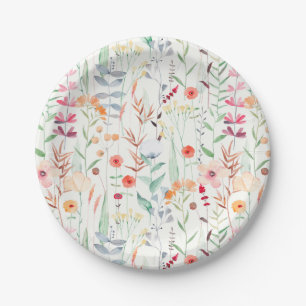 Pastel Flower Garden Pattern Paper Plate