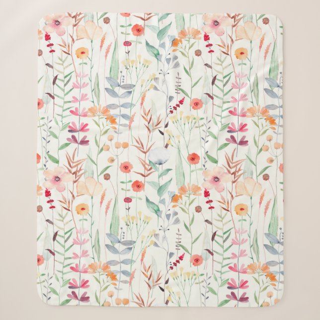 Pastel Flower Garden Pattern Sherpa Blanket (Front)