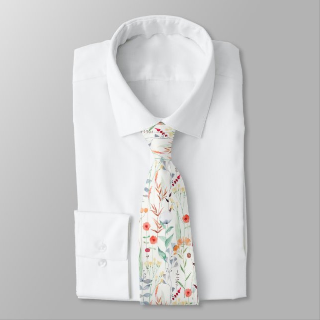 Pastel Flower Garden Pattern Tie (Tied)
