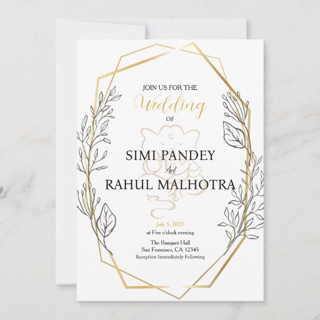 Pastel Flower Geometric Frame Indian Wedding Invitation (Front)