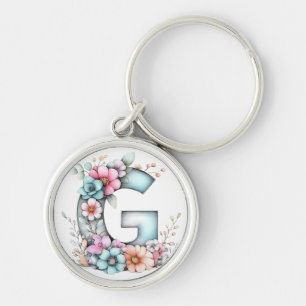Pastel Flower Letter G Botanical Key Ring