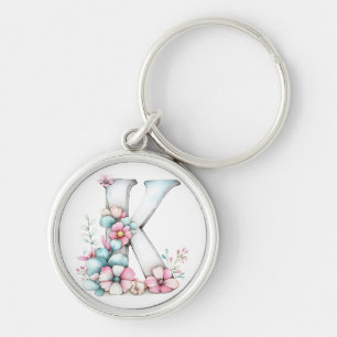 Pastel Flower Letter K Botanical Key Ring