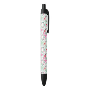 pastel flower owl background pattern black ink pen