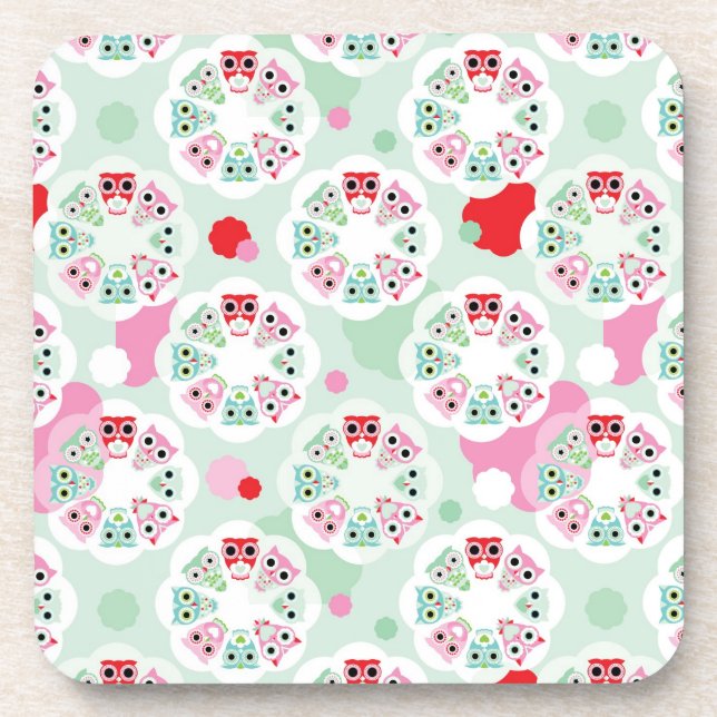 pastel flower owl background pattern coaster (Front)