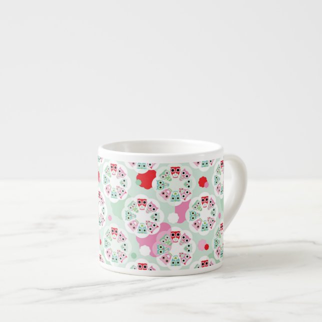 pastel flower owl background pattern espresso cup (Front Right)