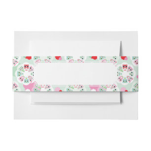 pastel flower owl background pattern invitation belly band
