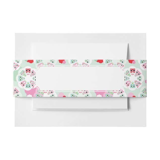 pastel flower owl background pattern invitation belly band (Front Example)
