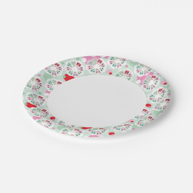 pastel flower owl background pattern paper plate (Angled)