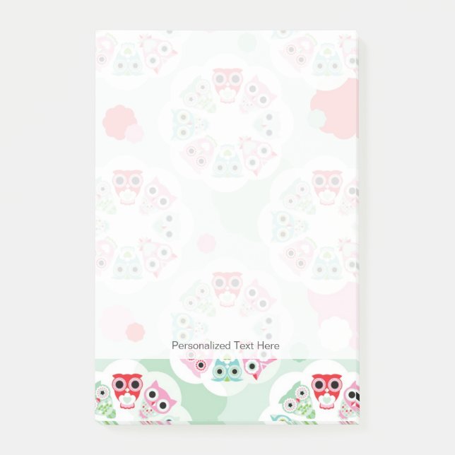 pastel flower owl background pattern post-it notes (Front)