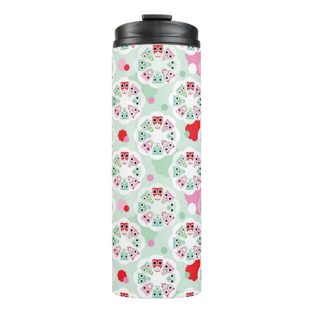 pastel flower owl background pattern thermal tumbler (Front)
