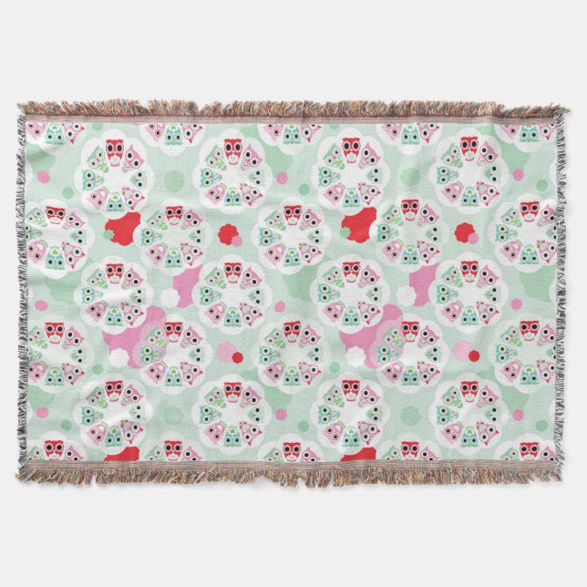 pastel flower owl background pattern throw blanket (Front)