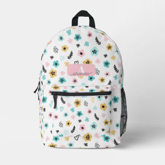 Pastel Flower Pattern Retro Floral Personalised Printed Backpack