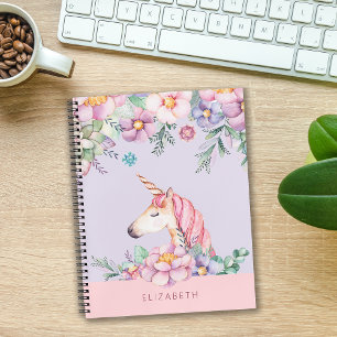Pastel Flower Unicorn Personalized Name Notebook