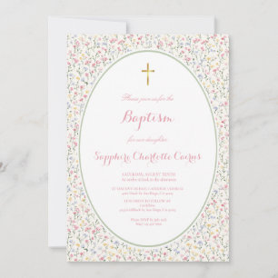 Pastel Flower Watercolor Girl Baptism Invitation