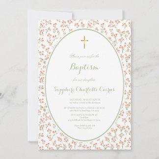 Pastel Flower Watercolor Girl Baptism Invitation
