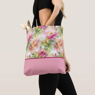 Pastel Flowers Alcohol Ink Colour Block Tote Bag