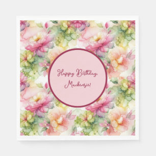 Pastel Flowers Alcohol Ink Illustration Customise Napkin