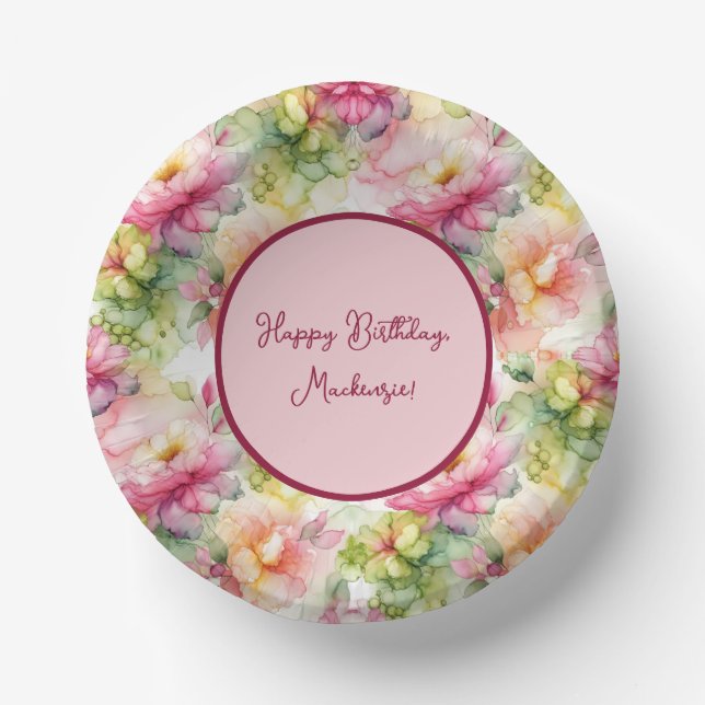 Pastel Flowers Alcohol Ink Illustration Customise Paper Plate (Front)