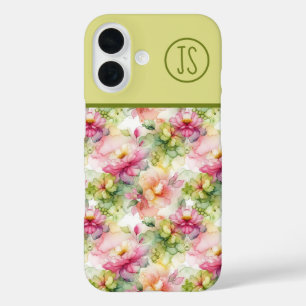 Pastel Flowers Alcohol Ink Illustration Monogram iPhone 16 Case