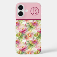 Pastel Flowers Alcohol Ink Illustration Monogram